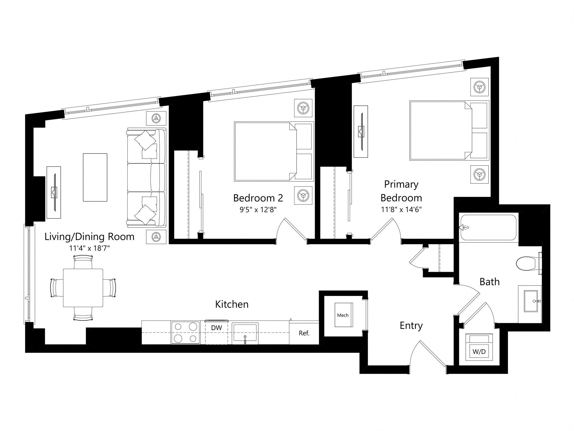 2 Beds |  2 Baths |  "apartment"